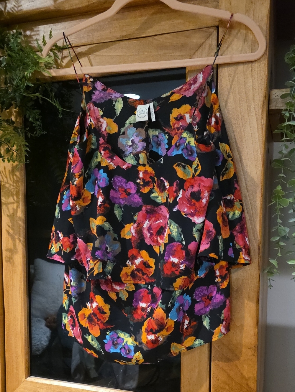 Floral Tiered Black Shirt
